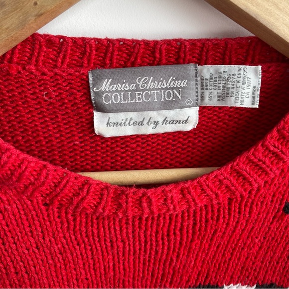 Vintage Marisa Christina Taxi Sweater Red Sequin Checker Knit Size M - Picture 5 of 5